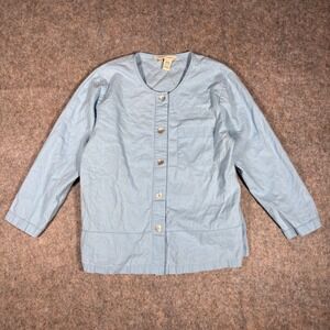 VTG Melrose Studio Linen Cotton Blend Button Front Shirt Light Blue Sz M Cottage